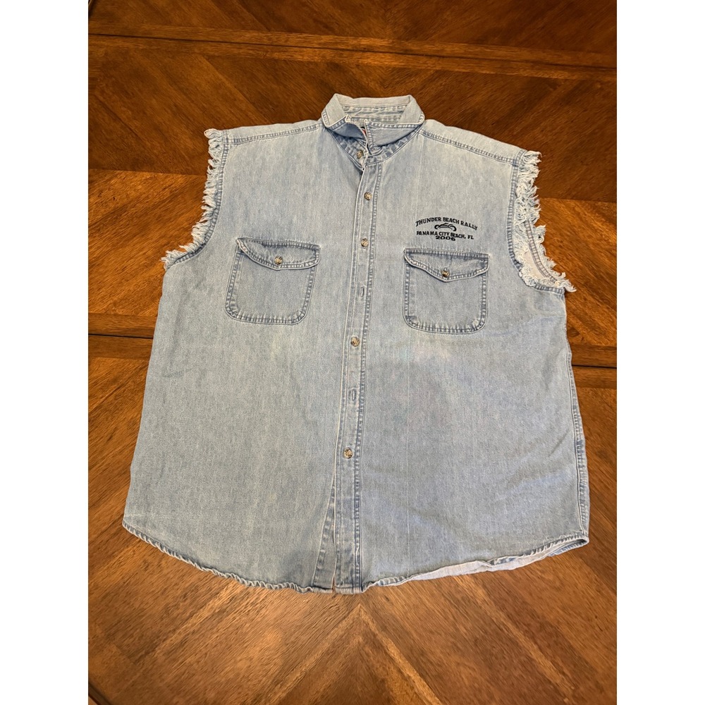Twin‎ V Mens 2X Thunder Beach Rally 2006 Denim Vest Biker Motorcycle Light Wash